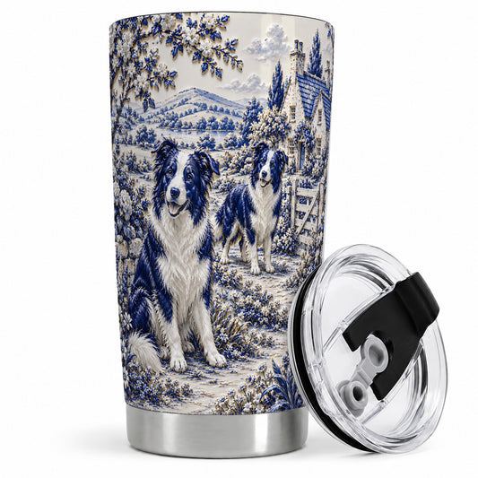 Border Collie Cottage Floral Art 20oz Tumbler for Dog Lovers