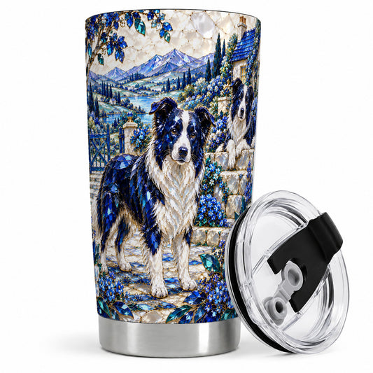 Border Collie Blue Gem Floral Art 20oz Tumbler for Dog Lovers