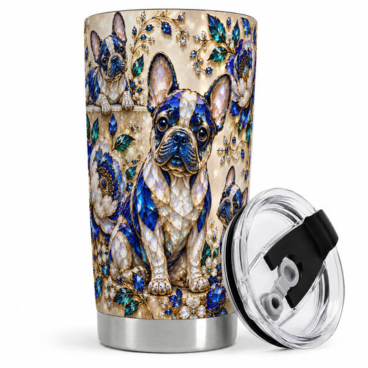 French Bulldog Blue Gem Floral Art 20oz Tumbler for Dog Lovers