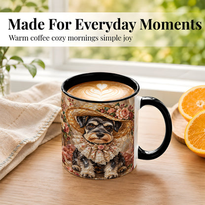 #pl[11oz|Black] Floral Schnauzer Coffee Mug, Stained Glass Dog Mug, Ceramic Cup