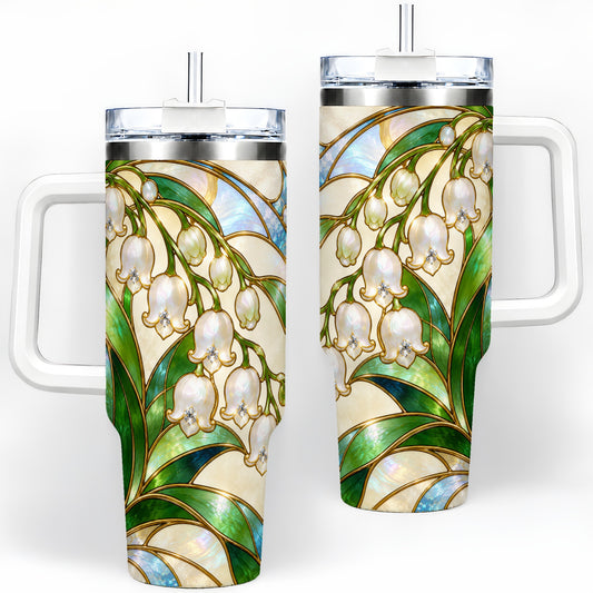 Lily of the Valley 40oz Tumbler with Stained Glass Floral Art