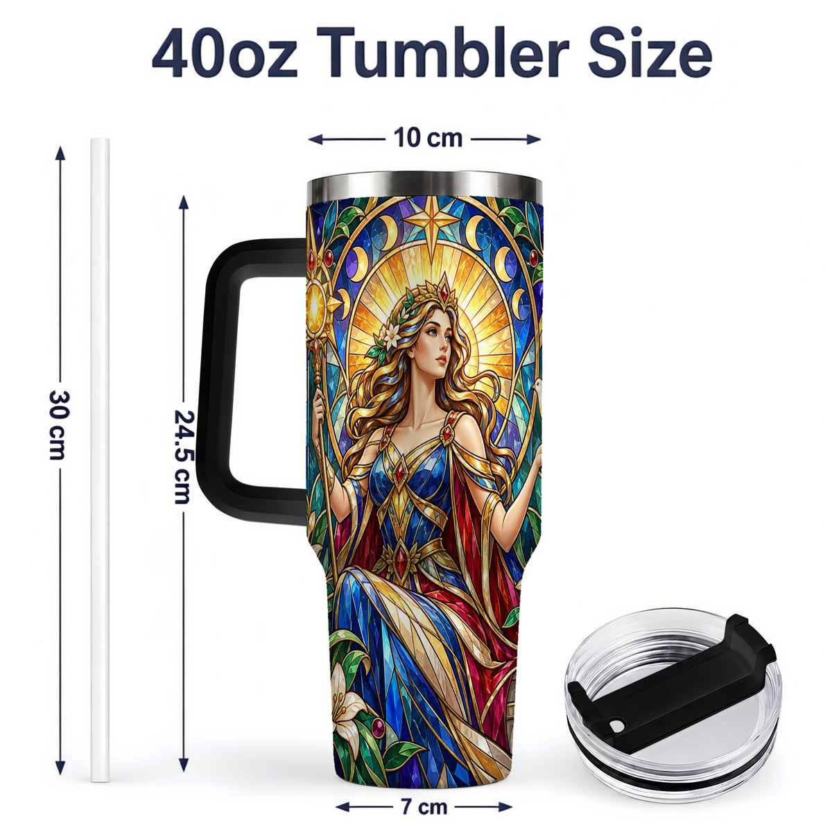 #pl[40oz|Black] Celestial Goddess 40oz Tumbler with Stained Glass Fantasy Art