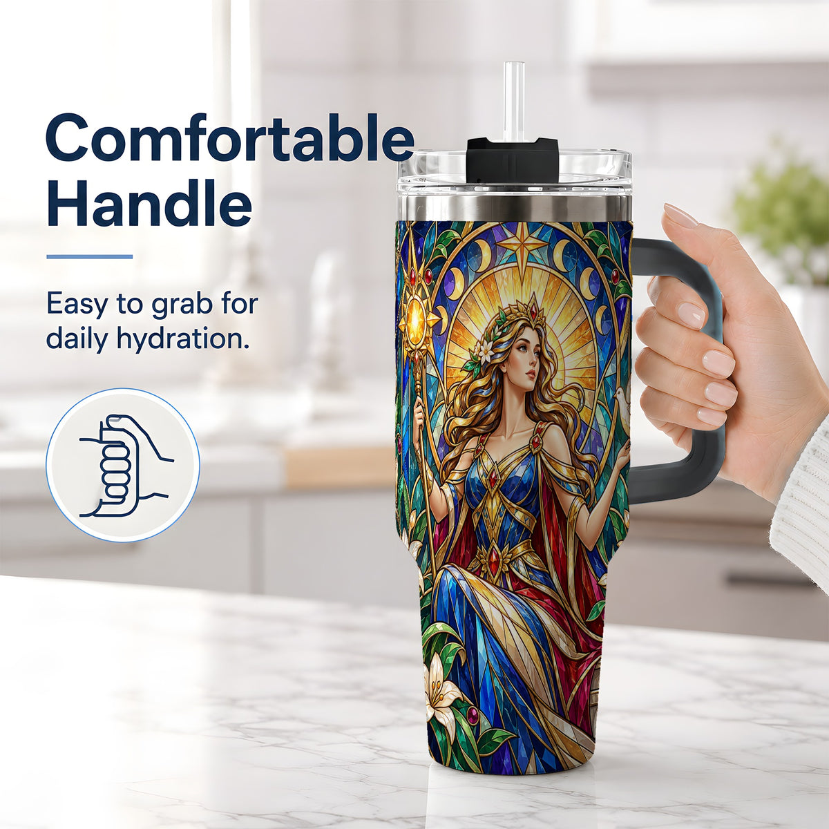 #pl[40oz|Black] Celestial Goddess 40oz Tumbler with Stained Glass Fantasy Art