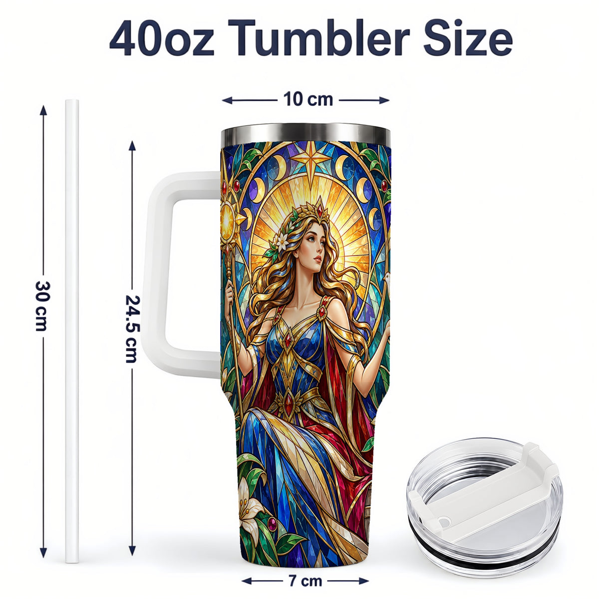 #pl[40oz|White] Celestial Goddess 40oz Tumbler with Stained Glass Fantasy Art