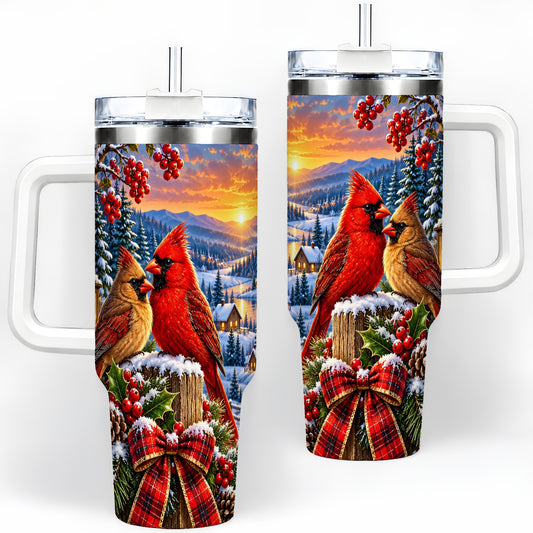 Winter Cardinal Pair 40oz Tumbler with Snowy Landscape Art