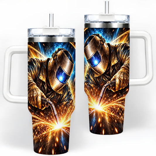 Welder Sparks 40oz Tumbler with Industrial Work Artwork