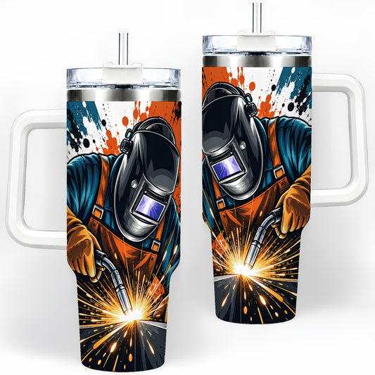 Welder 40oz Tumbler, Dynamic Welding Sparks Artwork for Welders