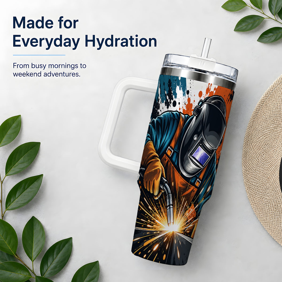 Welder 40oz Tumbler, Dynamic Welding Sparks Artwork for Welders