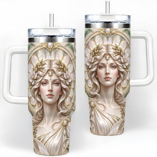 Art Nouveau Woman 40oz Tumbler, Pearl Floral Portrait Artwork
