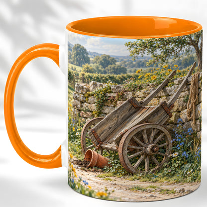#pl[11oz|Orange] Rustic Farm Cart Coffee Mug, Wildflower Mug, Ceramic Cup