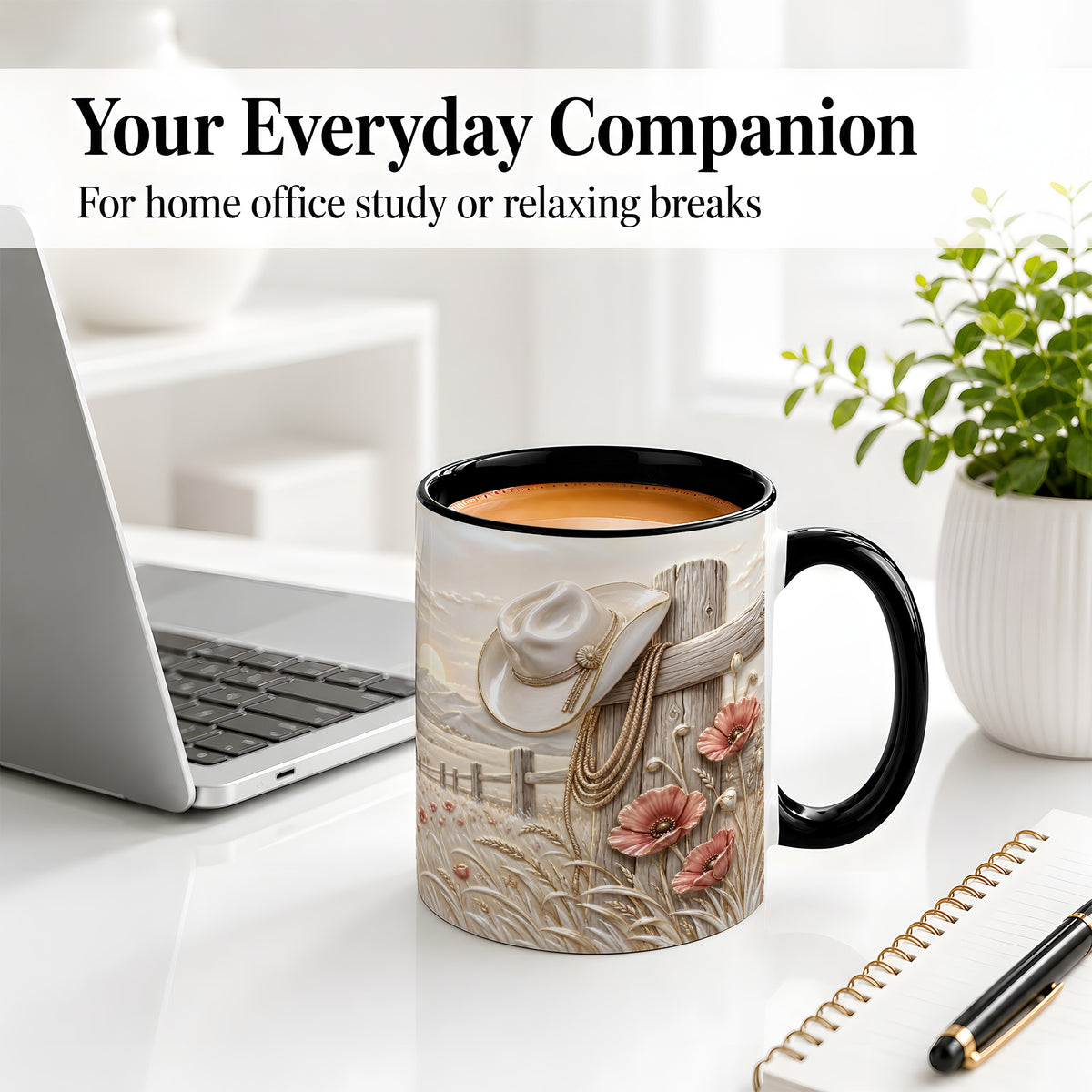 #pl[11oz|Black] Western Cowboy Hat Ceramic Mug with Poppy Ranch Artwork