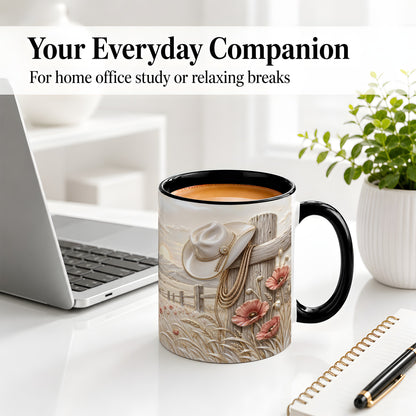 #pl[11oz|Black] Western Cowboy Hat Ceramic Mug with Poppy Ranch Artwork