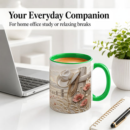 #pl[11oz|Green] Western Cowboy Hat Ceramic Mug with Poppy Ranch Artwork