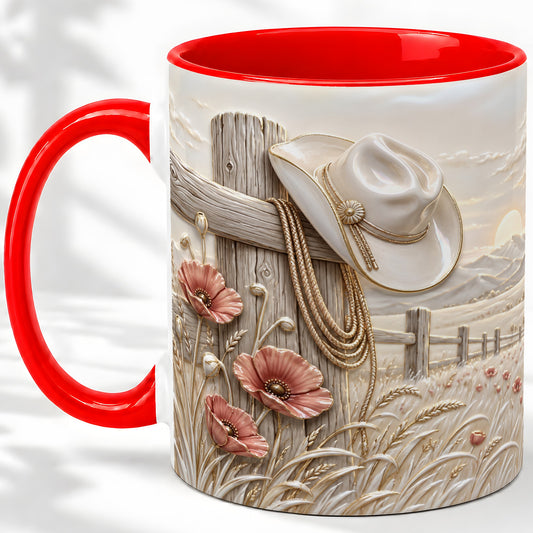 Western Cowboy Hat Ceramic Mug with Poppy Ranch Artwork