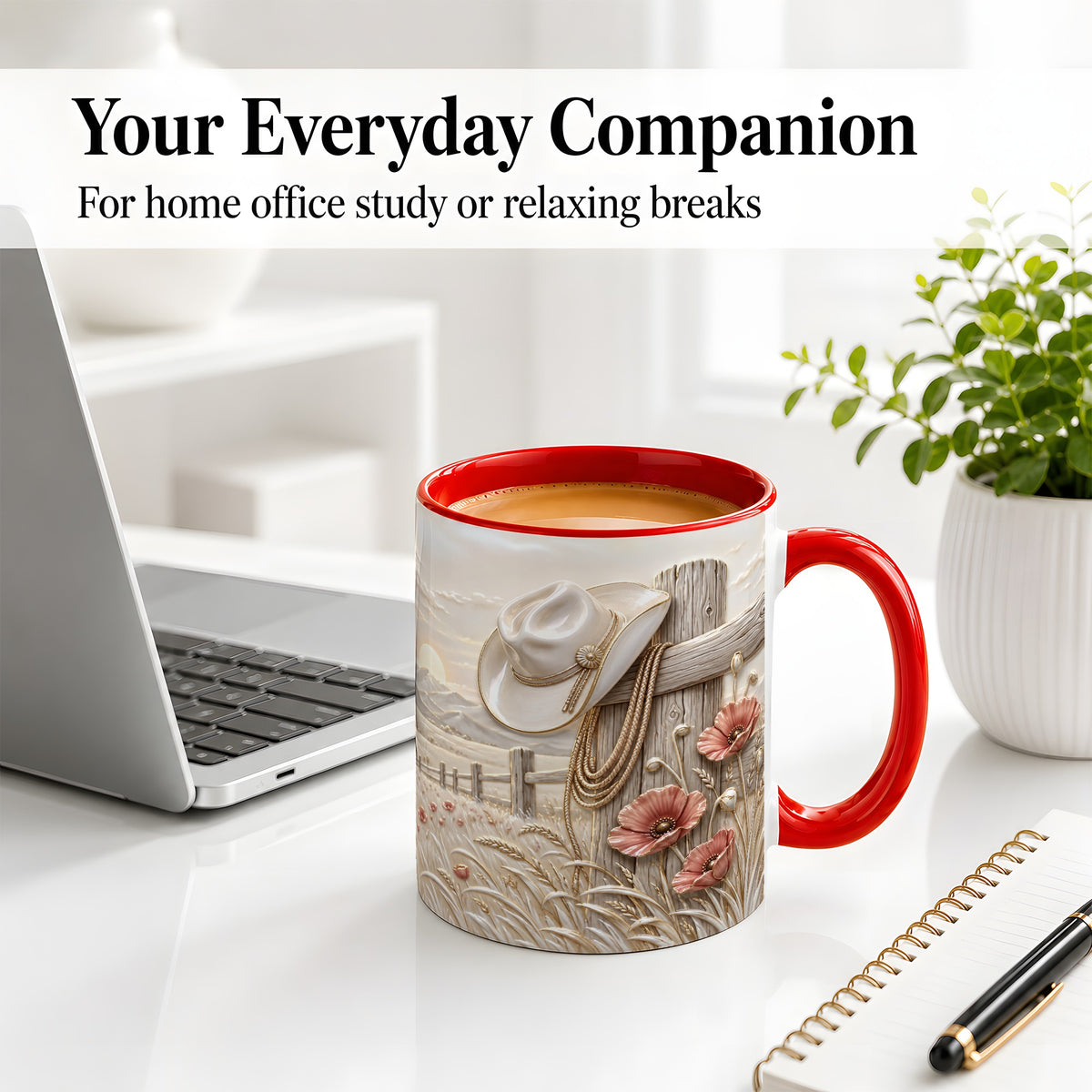 #pl[11oz|Red] Western Cowboy Hat Ceramic Mug with Poppy Ranch Artwork