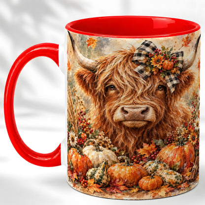 Highland Cow Coffee Mug, Fall Pumpkin Mug, Ceramic Cup