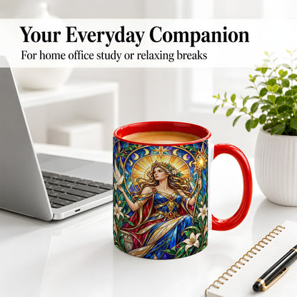 #pl[11oz|Red] Celestial Goddess Ceramic Mug with Stained Glass Fantasy Art