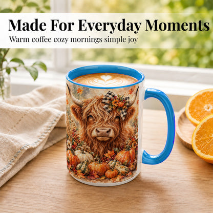#pl[15oz|Blue] Highland Cow Coffee Mug, Fall Pumpkin Mug, Ceramic Cup