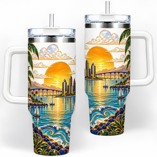 Coastal Sunset Skyline Sailboats 40oz Tumbler for Travel and Daily Use