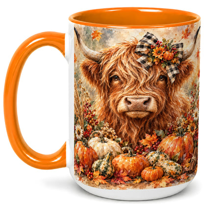#pl[15oz|Orange] Highland Cow Coffee Mug, Fall Pumpkin Mug, Ceramic Cup