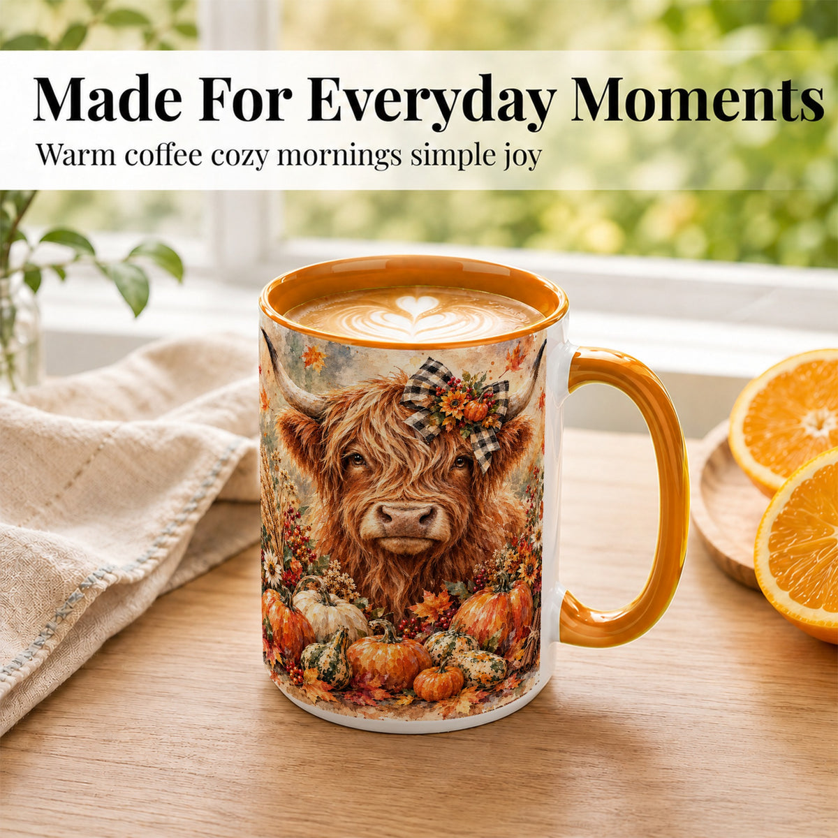 #pl[15oz|Orange] Highland Cow Coffee Mug, Fall Pumpkin Mug, Ceramic Cup