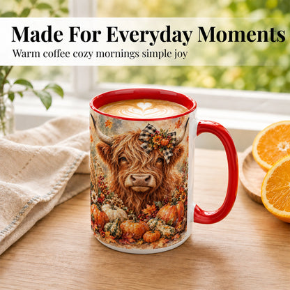 #pl[15oz|Red] Highland Cow Coffee Mug, Fall Pumpkin Mug, Ceramic Cup