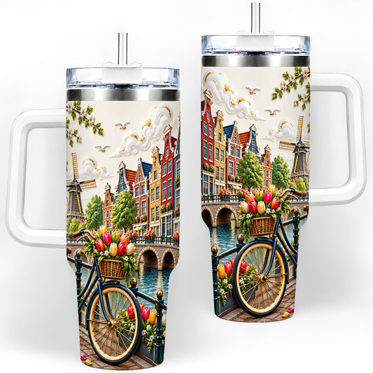 Amsterdam Canal Bicycle Tulips 40oz Tumbler for Travel and Daily Use