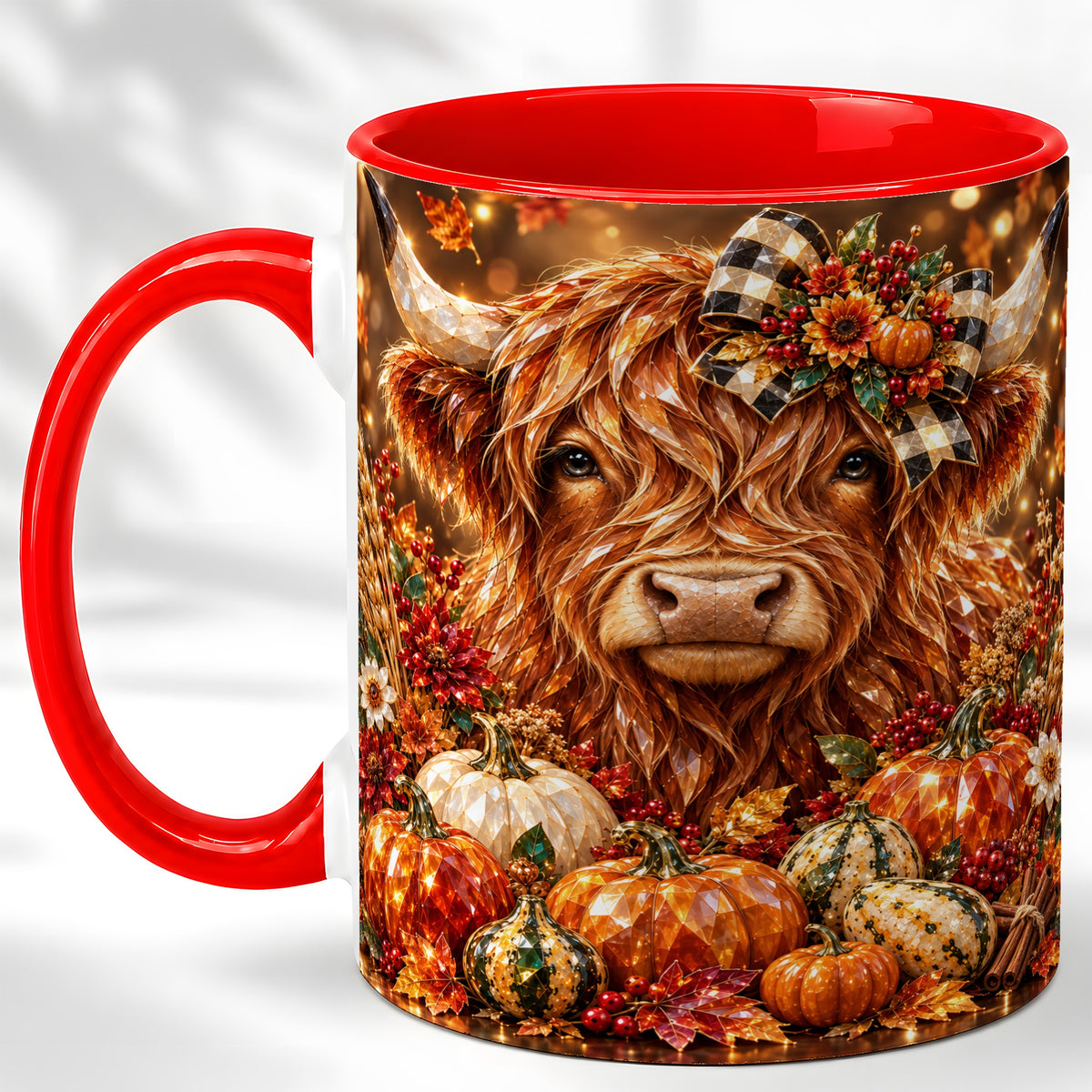 Highland Cow Coffee Mug, Jeweled Pumpkin Mug, Ceramic Cup