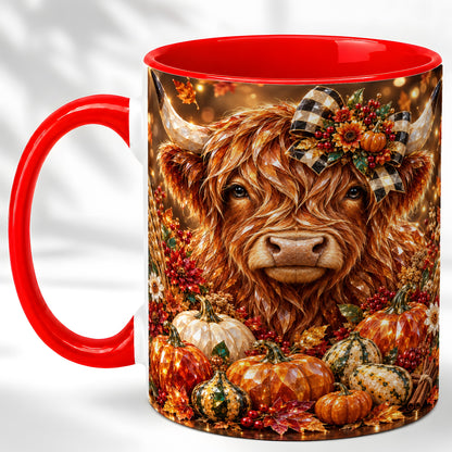 Highland Cow Coffee Mug, Jeweled Pumpkin Mug, Ceramic Cup