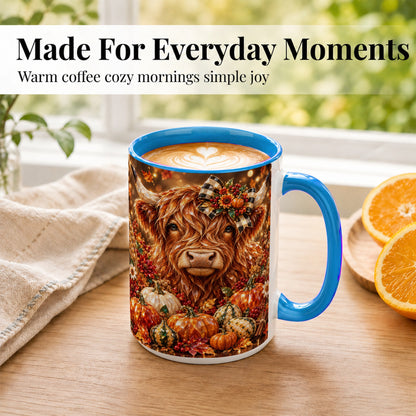#pl[15oz|Blue] Highland Cow Coffee Mug, Jeweled Pumpkin Mug, Ceramic Cup