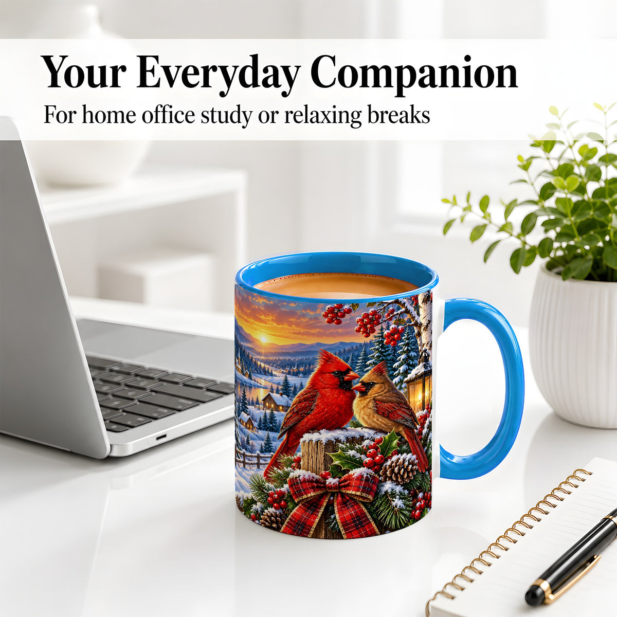 #pl[11oz|Blue] Winter Cardinal Pair Ceramic Mug with Snowy Landscape Art