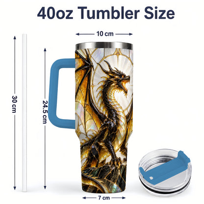 #pl[40oz|Blue] Black Gold Dragon 40oz Tumbler, Stained Glass Fantasy Art for Dragon Fans