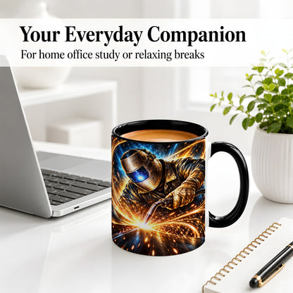 #pl[11oz|Black] Welder Sparks Ceramic Mug with Industrial Work Artwork