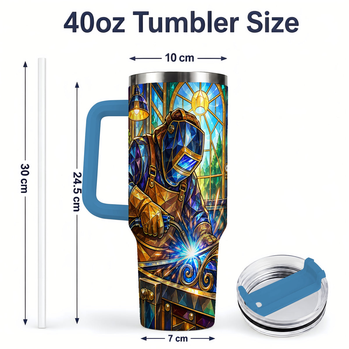 #pl[40oz|Blue] Welding Workshop 40oz Tumbler, Welder Sparks Art for Metalworkers