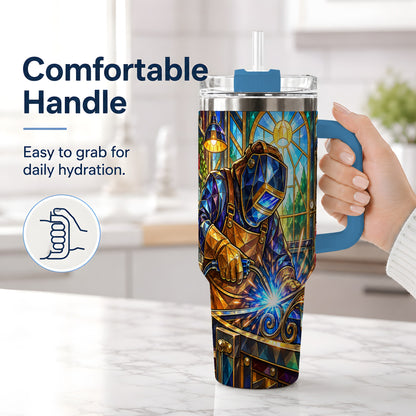 #pl[40oz|Blue] Welding Workshop 40oz Tumbler, Welder Sparks Art for Metalworkers