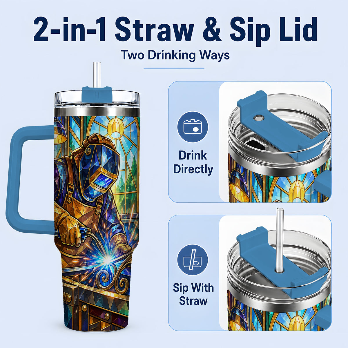 #pl[40oz|Blue] Welding Workshop 40oz Tumbler, Welder Sparks Art for Metalworkers