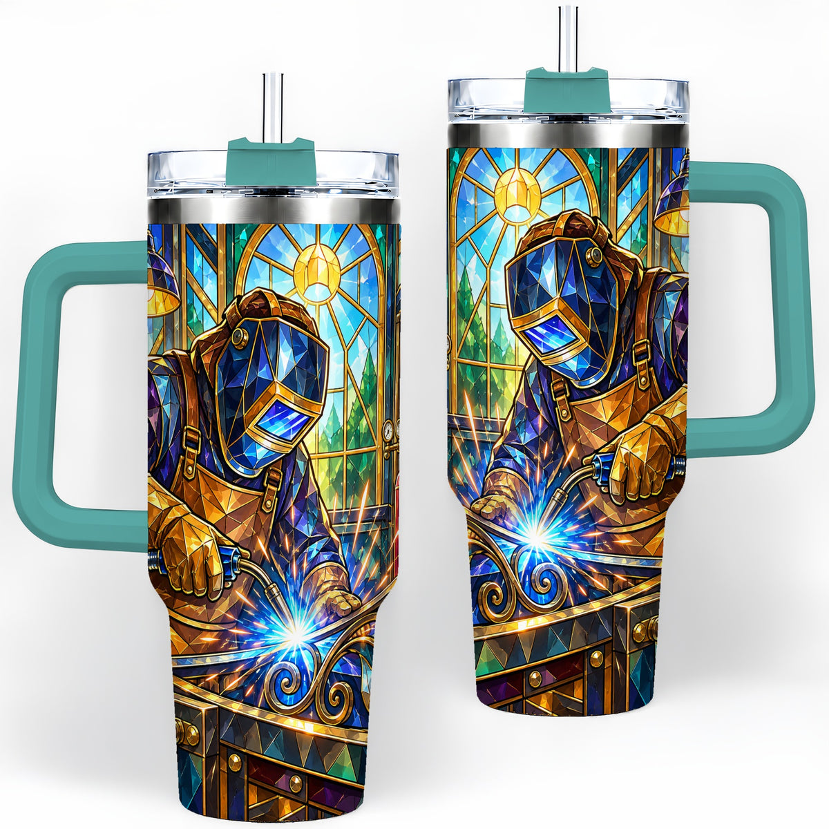 #pl[40oz|Green] Welding Workshop 40oz Tumbler, Welder Sparks Art for Metalworkers