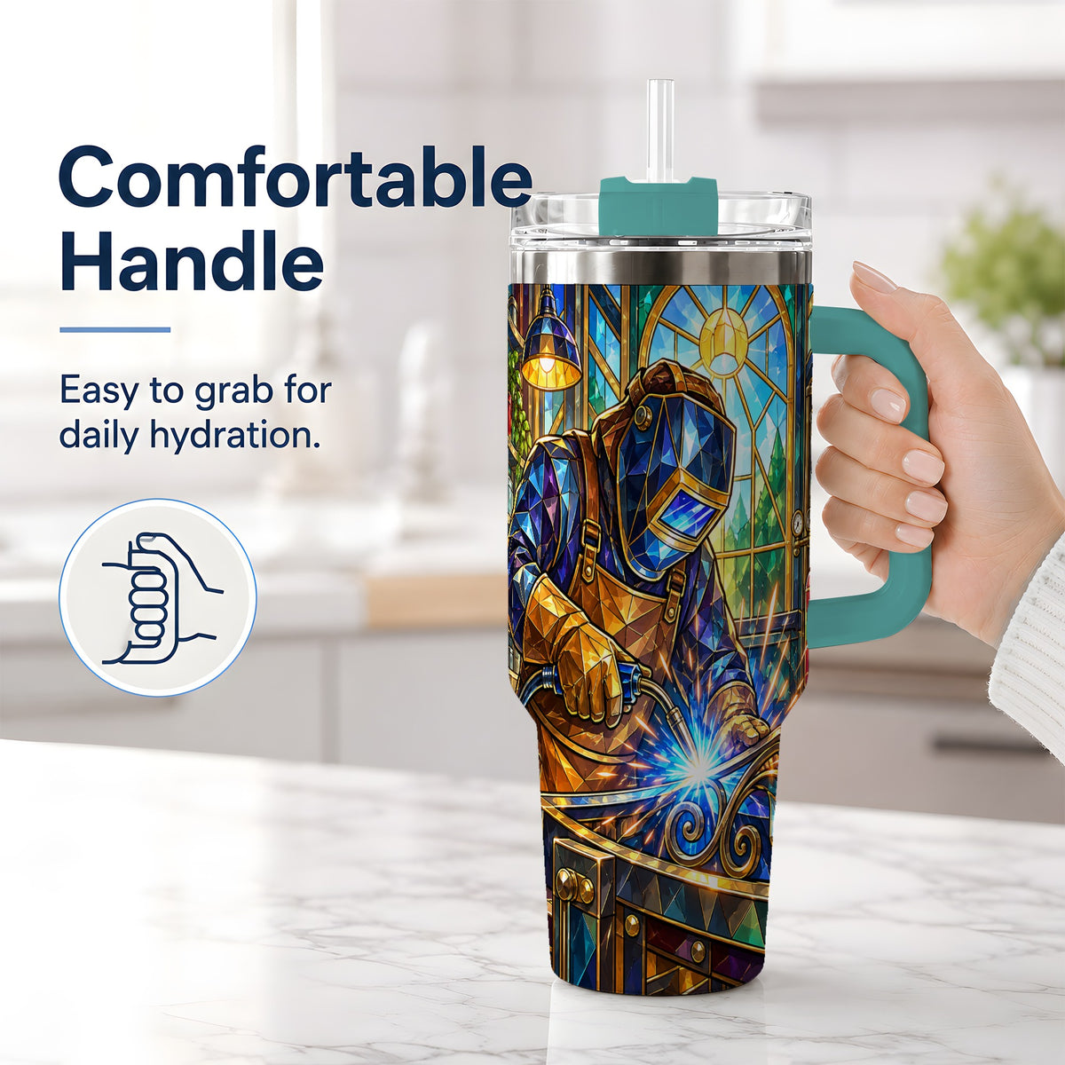 #pl[40oz|Green] Welding Workshop 40oz Tumbler, Welder Sparks Art for Metalworkers
