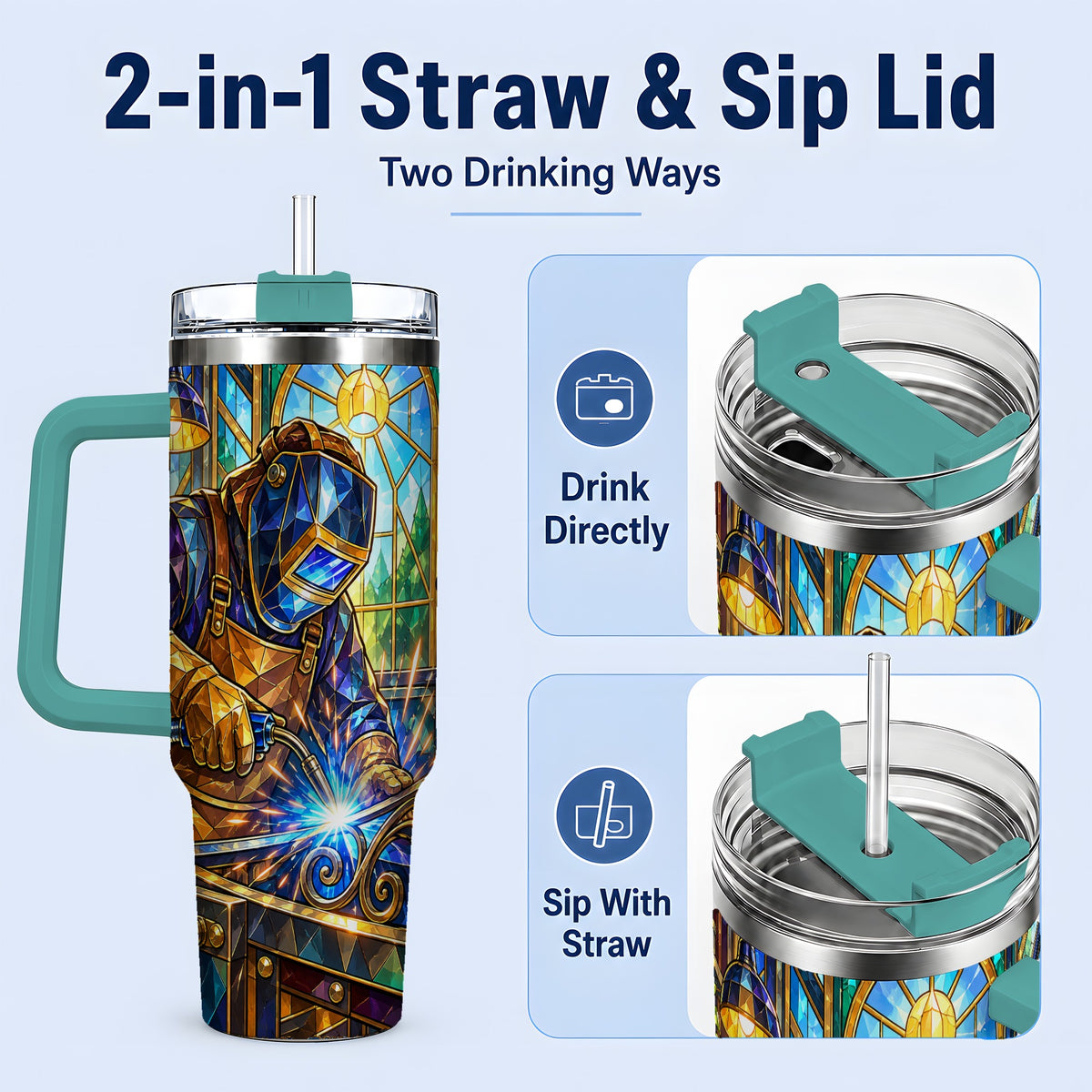 #pl[40oz|Green] Welding Workshop 40oz Tumbler, Welder Sparks Art for Metalworkers