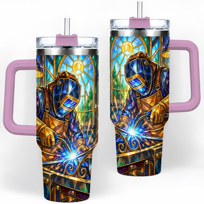 #pl[40oz|Pink] Welding Workshop 40oz Tumbler, Welder Sparks Art for Metalworkers