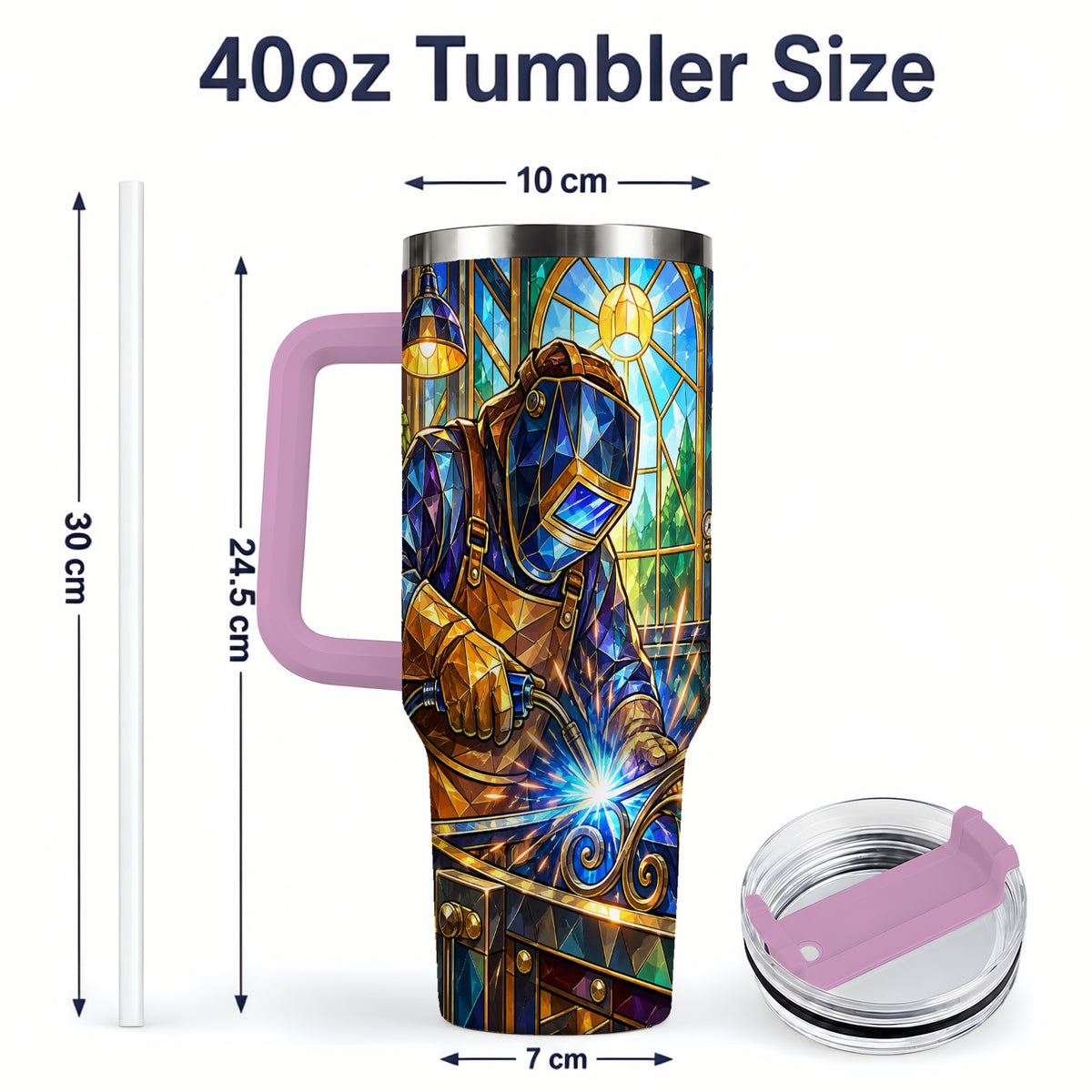 #pl[40oz|Pink] Welding Workshop 40oz Tumbler, Welder Sparks Art for Metalworkers