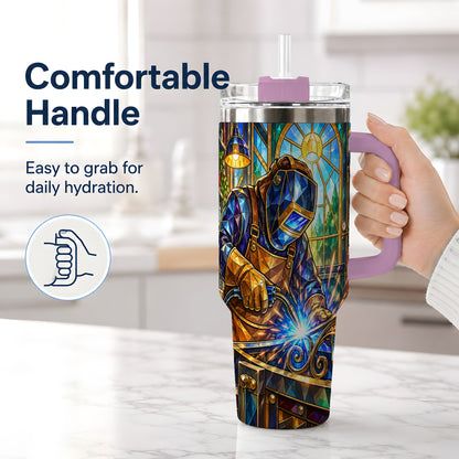 #pl[40oz|Pink] Welding Workshop 40oz Tumbler, Welder Sparks Art for Metalworkers