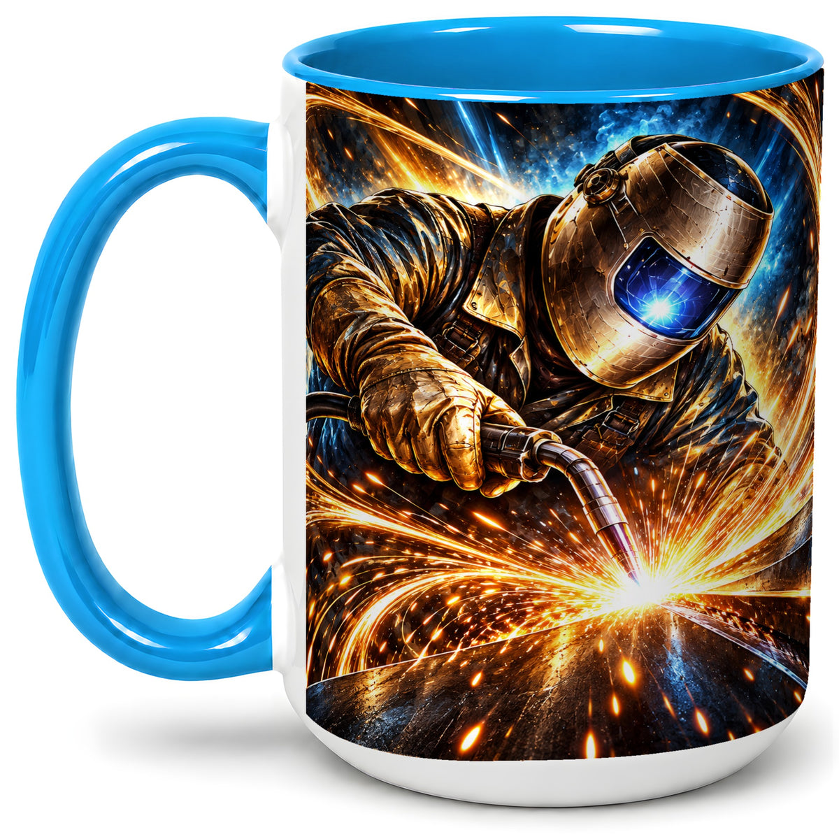 #pl[15oz|Blue] Welder Sparks Ceramic Mug with Industrial Work Artwork