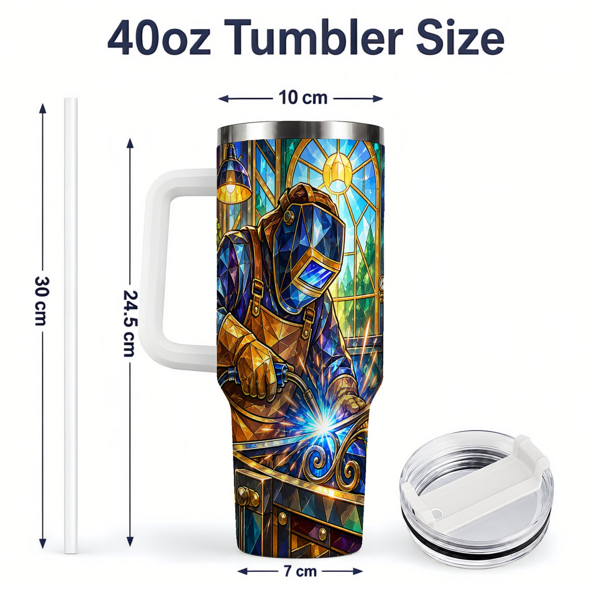 #pl[40oz|White] Welding Workshop 40oz Tumbler, Welder Sparks Art for Metalworkers