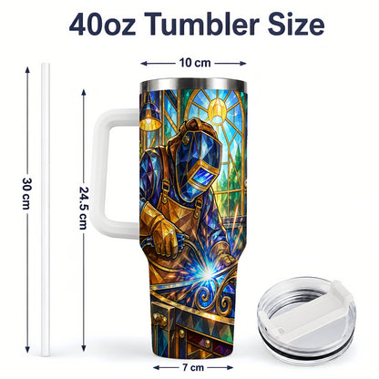 #pl[40oz|White] Welding Workshop 40oz Tumbler, Welder Sparks Art for Metalworkers