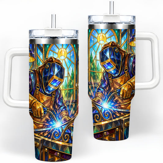 Welding Workshop 40oz Tumbler, Welder Sparks Art for Metalworkers