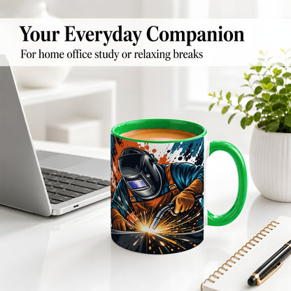 #pl[11oz|Green] Welder Accent Mug, Welding Sparks Artwork for Welders