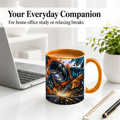 #pl[11oz|Orange] Welder Accent Mug, Welding Sparks Artwork for Welders