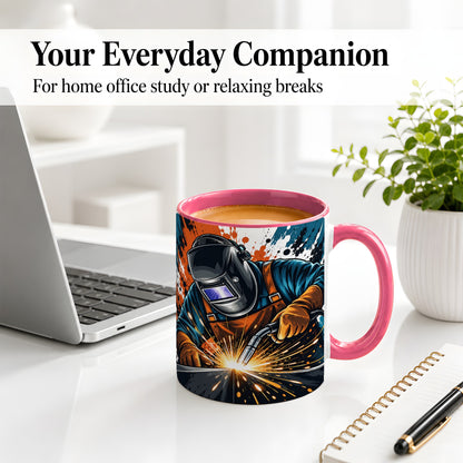 #pl[11oz|Pink] Welder Accent Mug, Welding Sparks Artwork for Welders