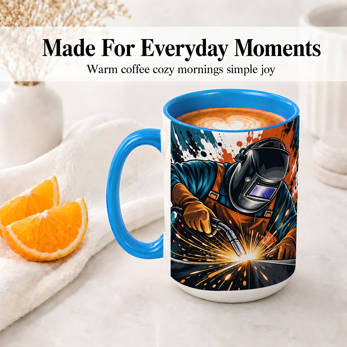 #pl[15oz|Blue] Welder Accent Mug, Welding Sparks Artwork for Welders